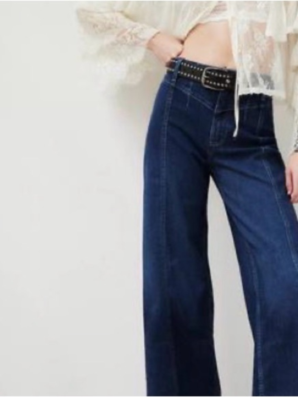 Free People Dark Blue Wide-Leg High-Rise Jeans